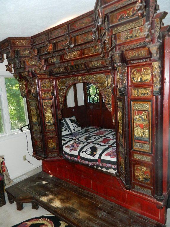 CHINESE WEDDING BEDS | Antique Hand Carved Chinese Wedding Bed .