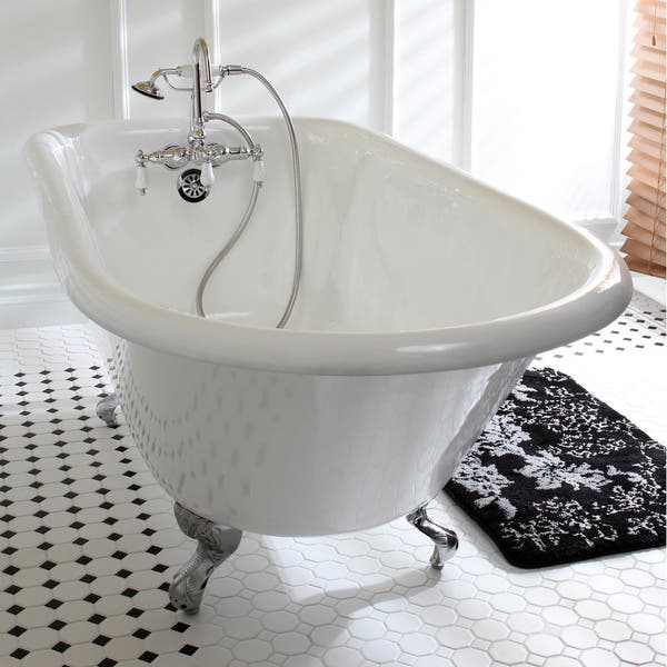 Shop Classic Roll Top 60-inch Cast Iron Clawfoot Tub with Tub Wall .
