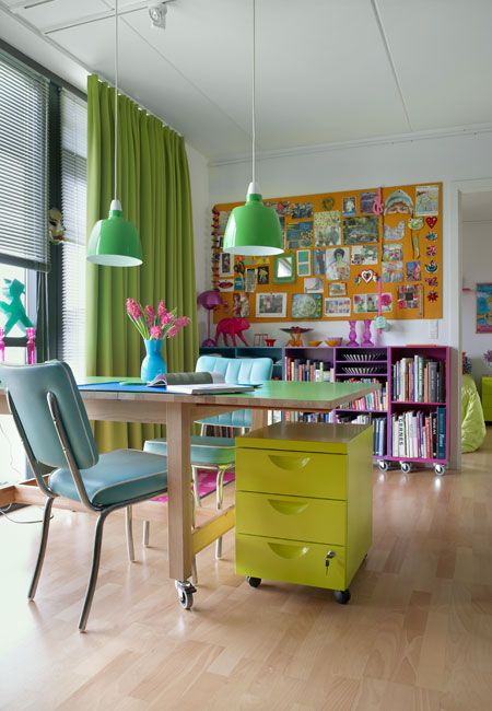 Colorful home office. | Home office design, Colorful apartment .