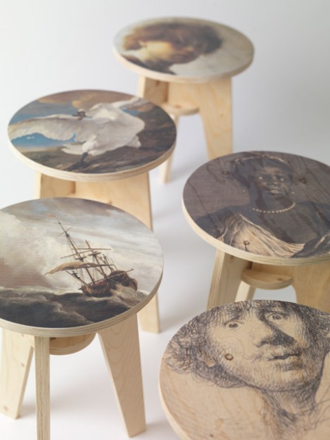 Plywood Print Stool Collection With Dutch Masterpieces - Interior .