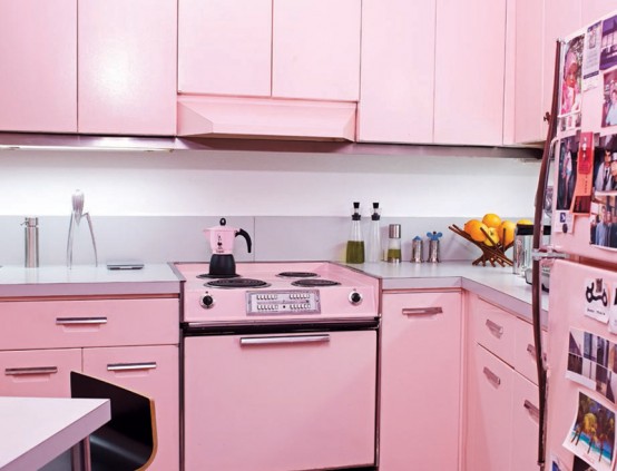 Cool Pink Kitchen Design With Retro and Chic Look - DigsDi