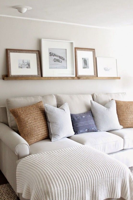 34 Cool Ways To Use Picture Ledges For Home Décor | Above couch .
