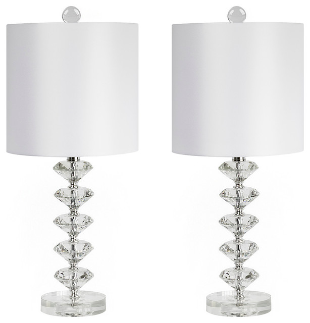 23.25" Stacked Diamond Design Genuine Clear Crystal Table Lamp .