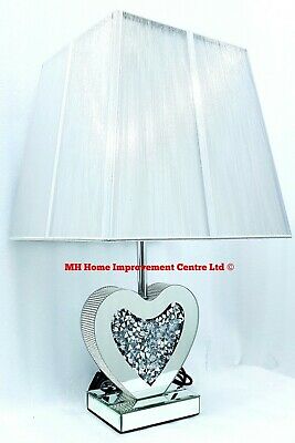Love Heart Bedside Table Lamp Sparkly Diamond Crush Crystal Black .