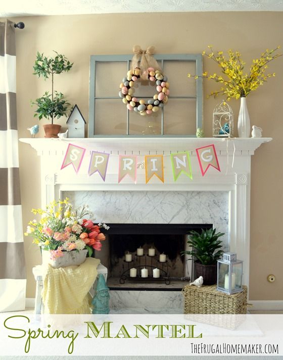 Yellow and blue Spring/Easter mantel | Spring easter decor, Easter .