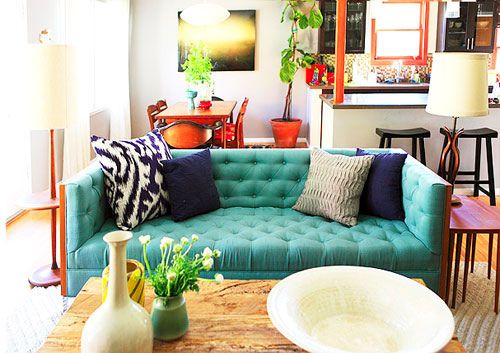 HGTV-Emily-Teal-Couch | Eclectic living room, Home, Home living ro