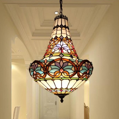 12"/16" Wide Tiffany Style Flower Chandelier 3/5 Lights Stained .