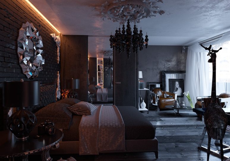 All-Black Modern Gothic Bedroom Design - DigsDi