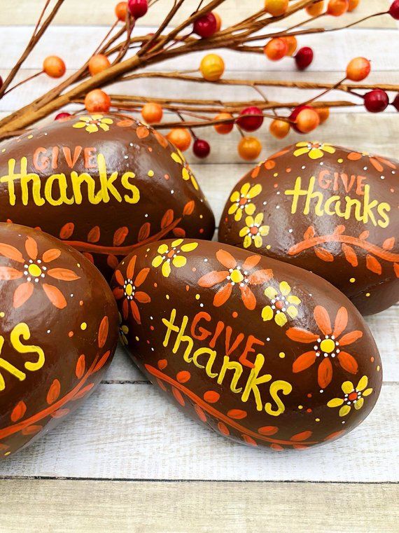 Give Thanks Painted Rock Thanksgiving Decoration Harvest | Etsy .