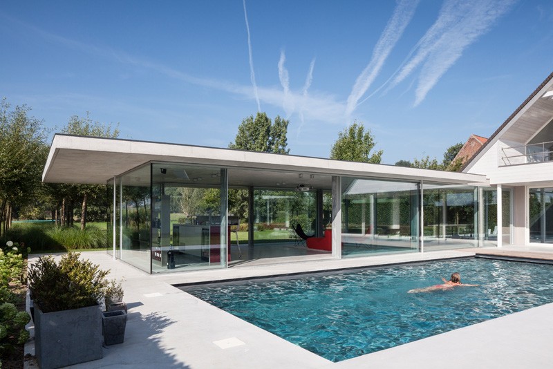 Glass And Concrete Pool House by Lieven Dejaeghe