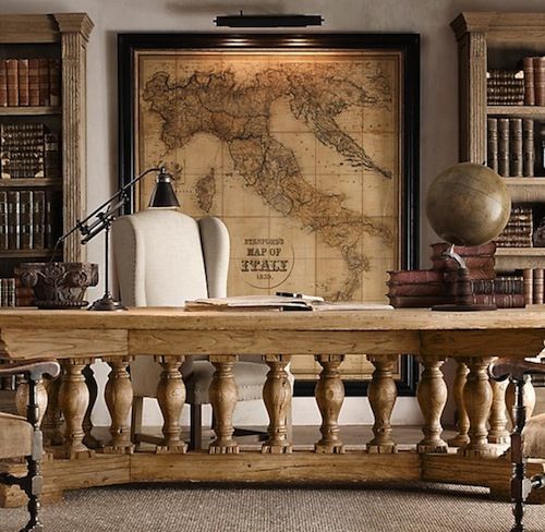 Traditional Office | Masculine Workspace | Antique Map | DIY Art .