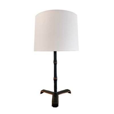 Mid-Century Leather Table Lamp by Jacques Adnet for sale at Pamo