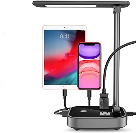 Amazon.com: LED Desk Lamp Light with 4 USB Charging Port and 2 AC .