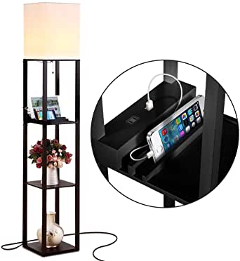 Brightech Maxwell Charger - Shelf Floor Lamp with USB Charging .