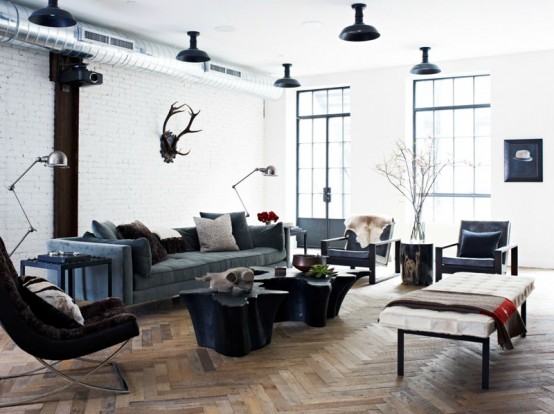 Masculine Loft With Industrial Touches And Dark Shades - DigsDi