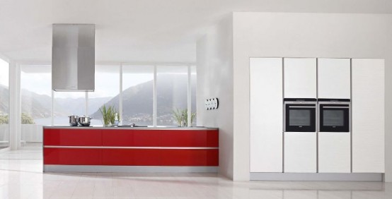 Modern Kitchen Designs with Red and White Cabinets from Doimo .