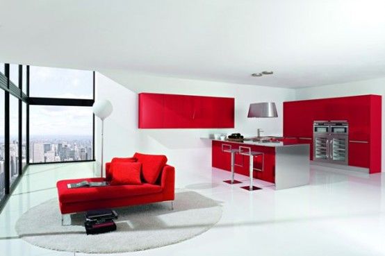 Modern Kitchen Designs with Red and White Cabinets | Diseño de .