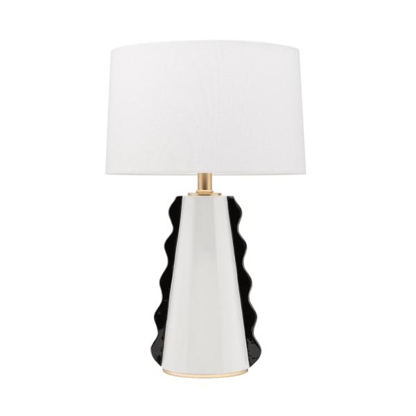 Unbranded Faith 22.5 in. 1-Light Black/White/Gold Leaf Table Lamp .