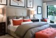 Neutral Bedroom with Burnt Orange Accents | Orange bedroom decor .