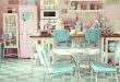 pastel American diner kitchen retro vintage interior design pink .