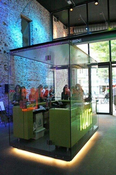DJ booth inside glass... cool idea for a radio station in a public .