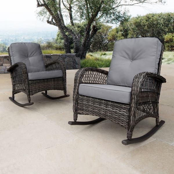 Shop Corvus Salerno Outdoor Wicker Rocking Chair with cushions .