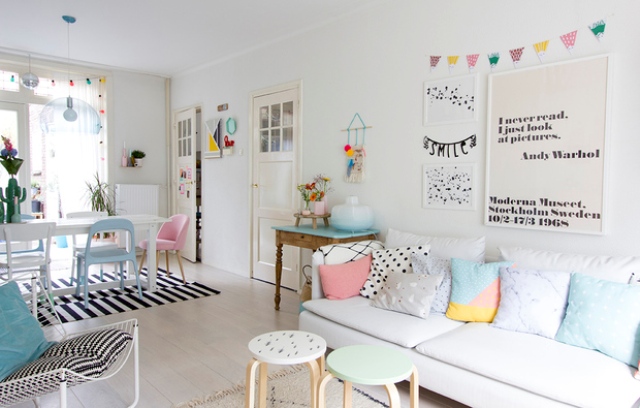 Scandinavian Living Room Design With Pastel Touches - DigsDi