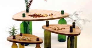 Side Tables Made From Reused Bottles And Wood Tops - DigsDi