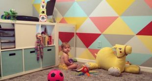 Small And Bold Kids Playroom Design With A Bold Geo Wall - DigsDi