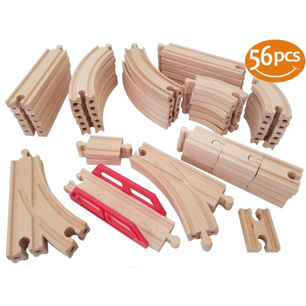 ToysOpoly Wooden Train Tracks 56 Piece Pack - 100% Compatible with .