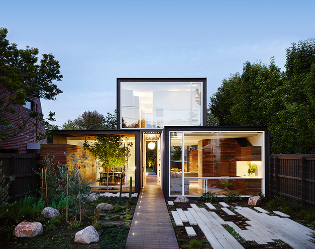 Stacked Volumes Home With Moving Walls And Raised Pool - DigsDi