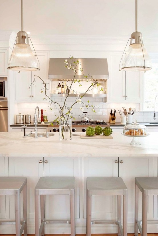 Stunning White Kitchen With A Corner Sofa And Smart Storage - DigsDi