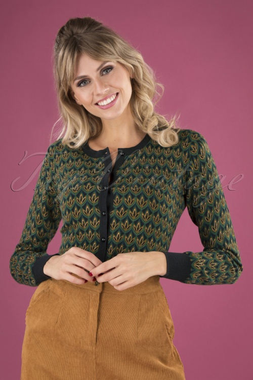 50s Roundneck Fiddle Cardi in Pine Gre