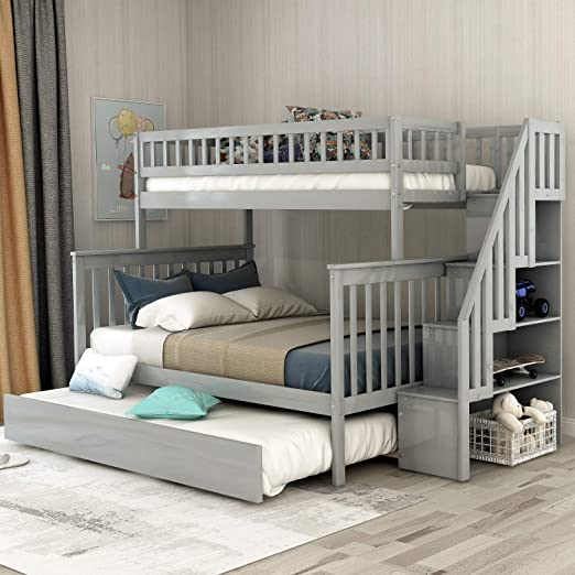 Amazon.com: Twin Over Full Bunk Bed with Trundle and Stairs .