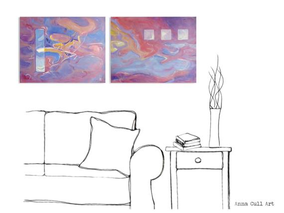 Two abstract sunrises on canvas sold as a pair sunrise | Et