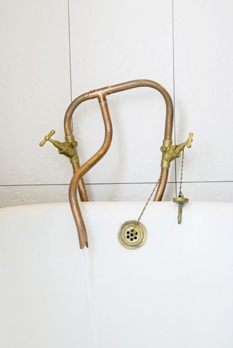 Vintage And Sculptural Bathroom Design With Cooper Pipes All Over .