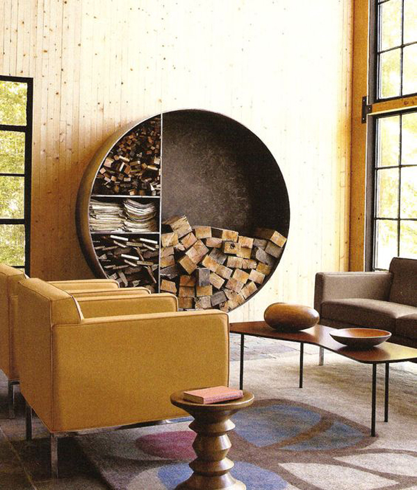 Cool DIY firewood shop with a round wall display
