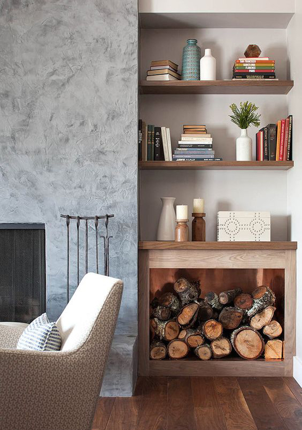 Bookcase-with-firewood-storage-ideas for indoor use