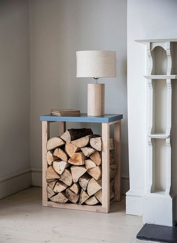 Side table with firewood storage