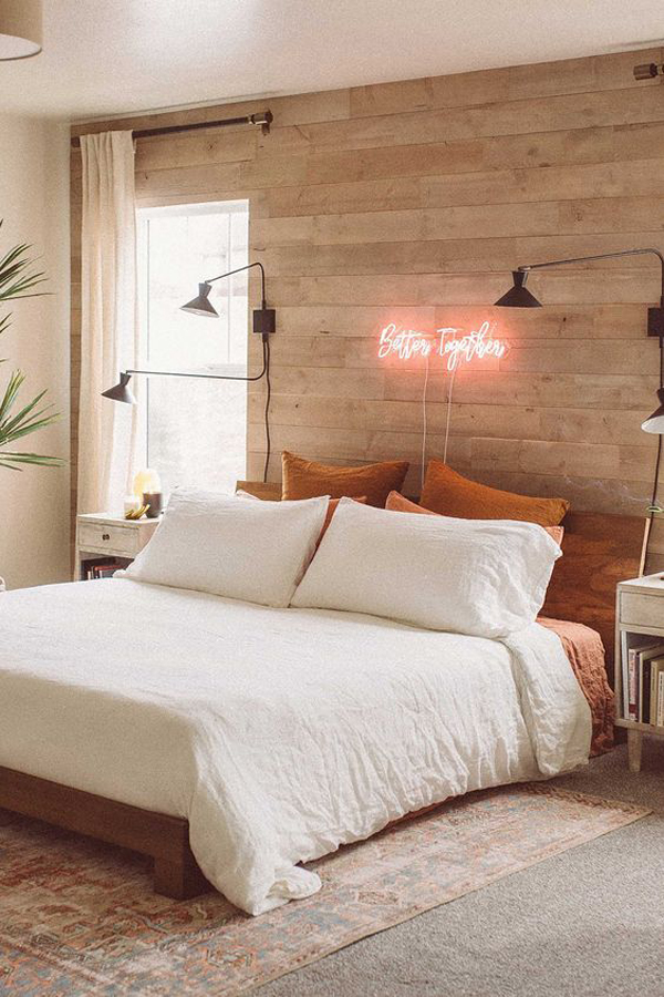 trendy-wooden-bedroom-with-neon-wall