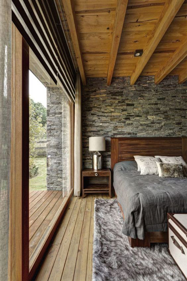 Wood and stone bedroom designs