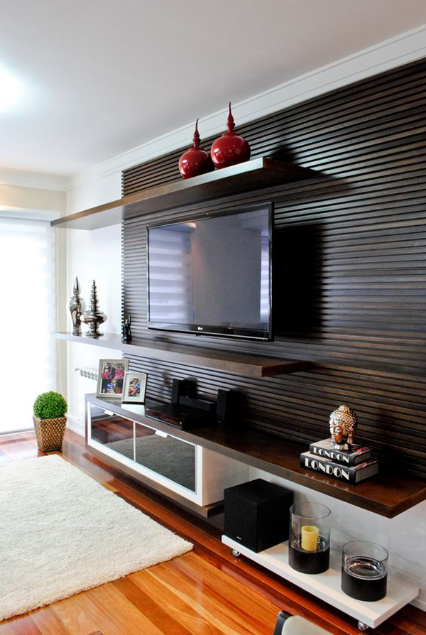 Wooden slat TV wall paneling