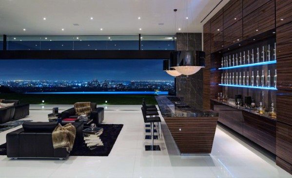 Ultra modern bar living room wall ideas in high gloss Madagascar ebony wood