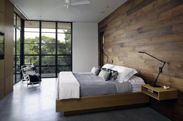 Men's bedroom interior design ideas for wooden walls