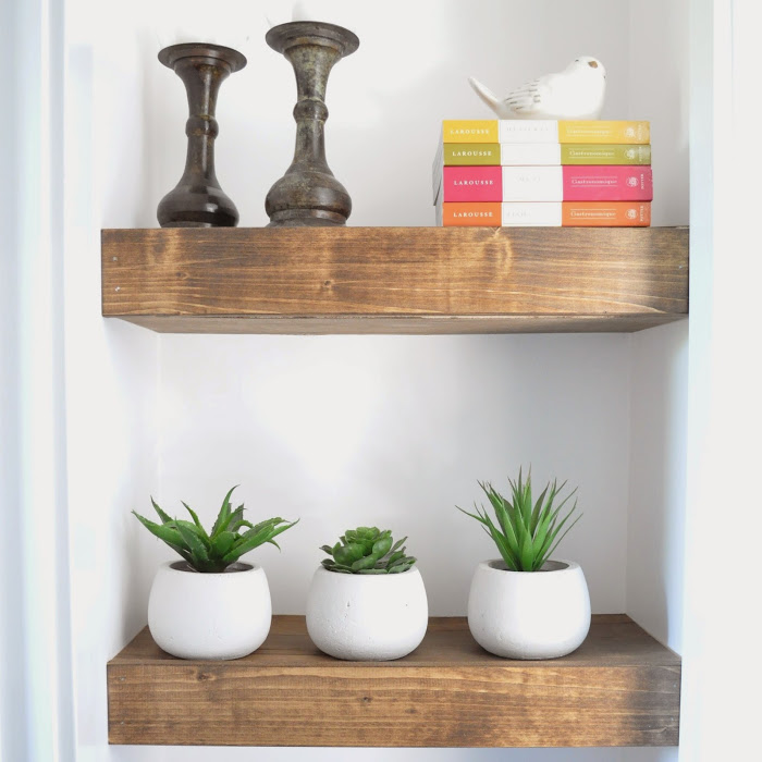 Stained wood shelves
