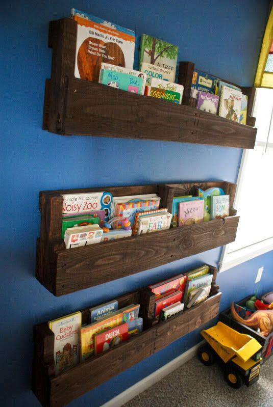 Wooden shelves with exposed brackets