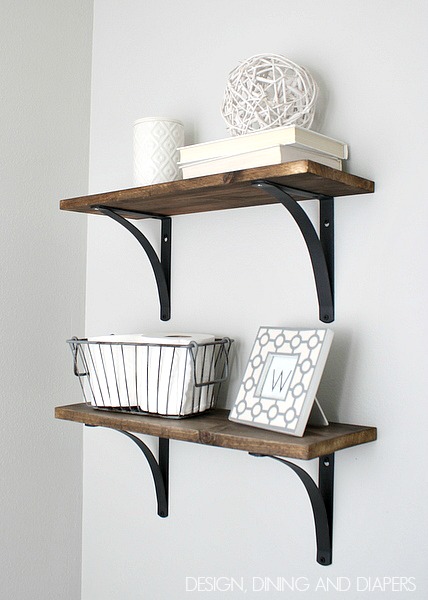Wooden shelves with exposed brackets