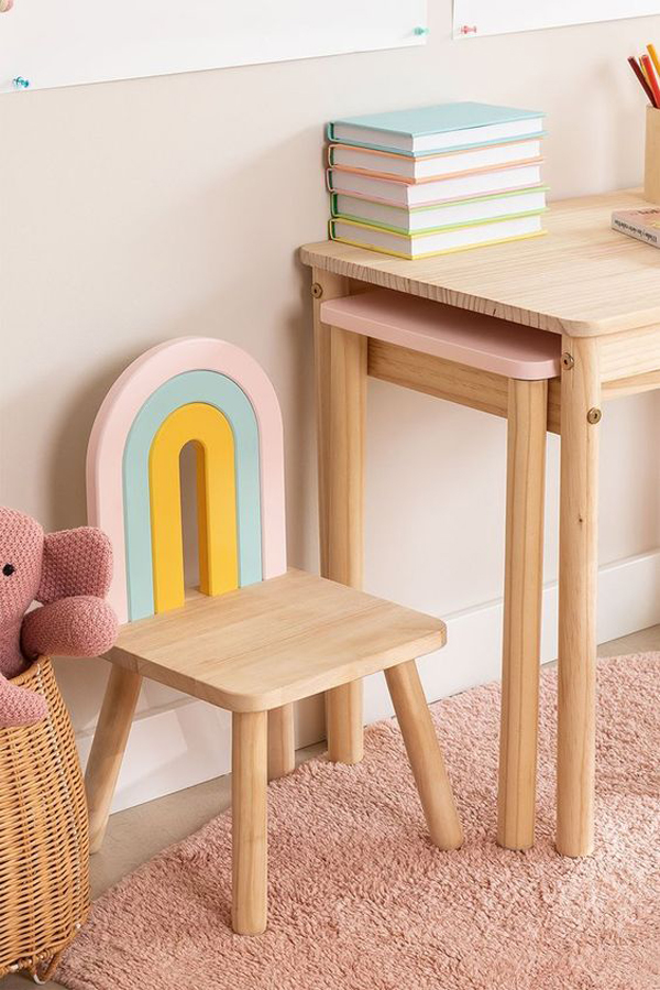 Mini wooden chair design with rainbow theme