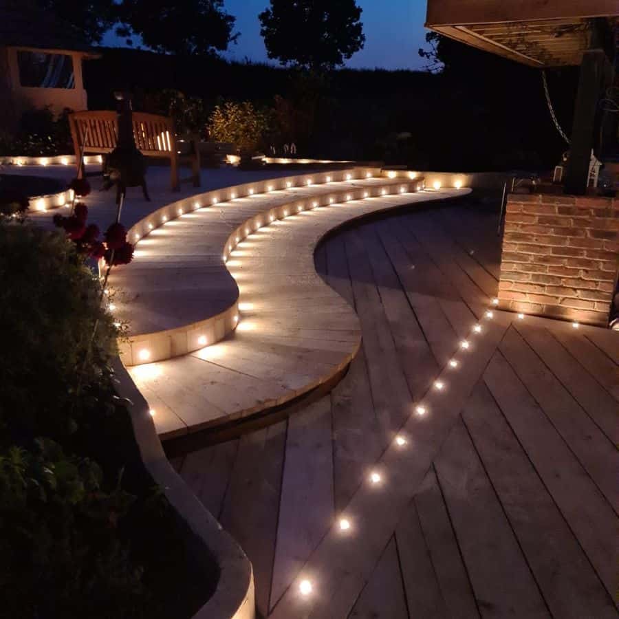 LED lighting, tiered wooden deck for backyard 