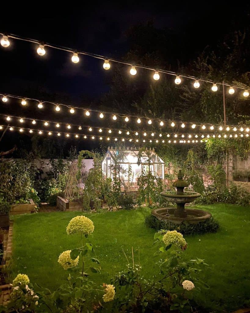 Large Garden Greenhouse Water Fountain String Lights 